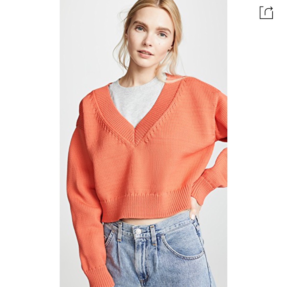 Alexander Wang mixed media layering crewneck pullover in orange size S